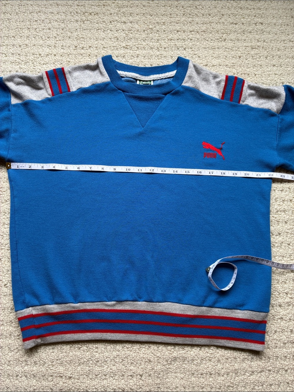 Puma Vintage 1980s Blue Color Block Crewneck Sweatshirt Size Unisex Large - Picture 9 of 12